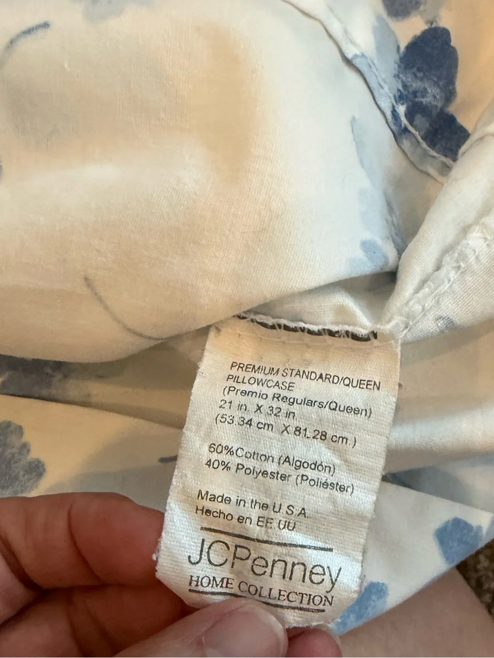 Vintage jcpenney Blue and Cream Floral Pillow Cover